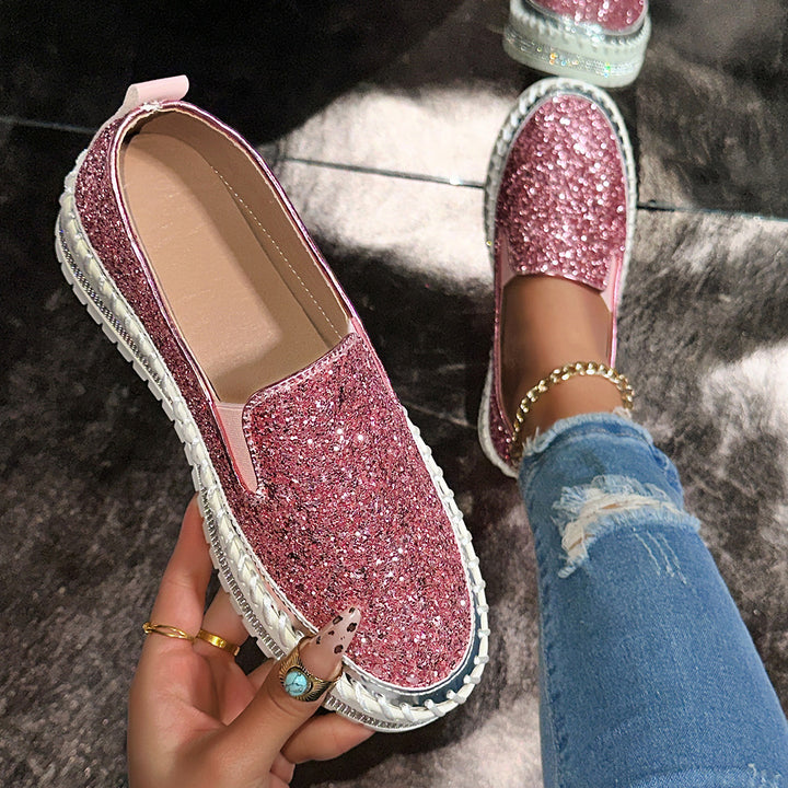 Sparkle Rhinestone Platform Slip-On Sneakers – Bling Crystal Chunky Loafers for Women