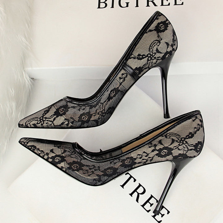 Sexy Lace Pointed Toe Stiletto Heels – 9cm Thin High Heel Pumps