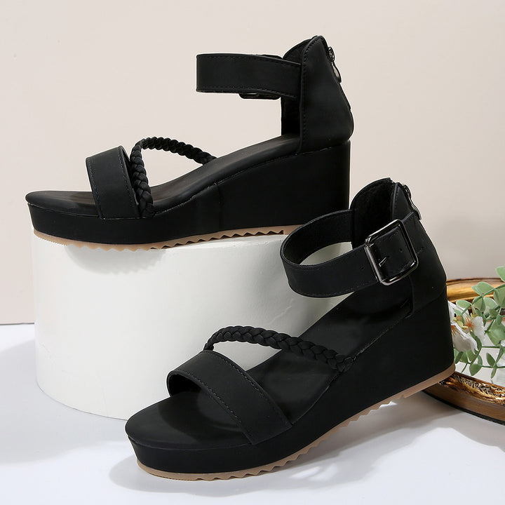 Braided Wedge Platform Sandals - Black &amp; Brown