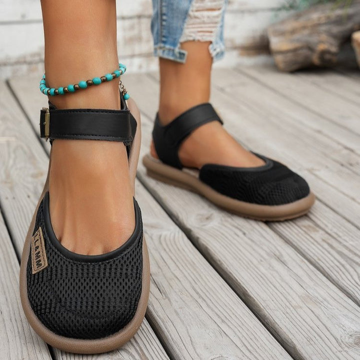 Breathable Mesh Buckle Ankle Strap Sandals - Comfort Flat Shoes