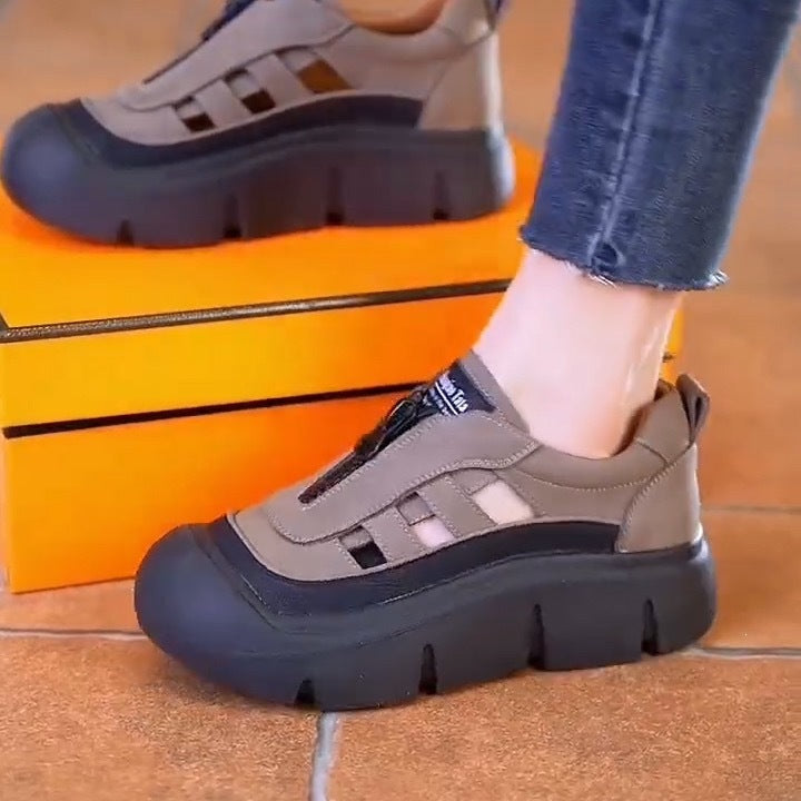 Women Chunky Platform Slip-On Sneakers - Breathable Cutout Casual Walking Shoes