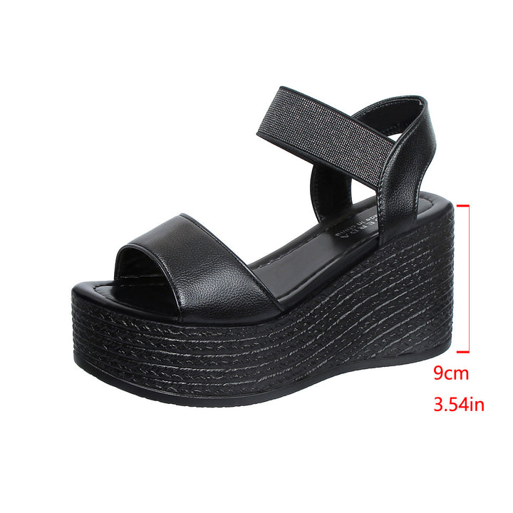 Platform Wedge Sandals with Glitter Ankle Strap - 9cm Heel