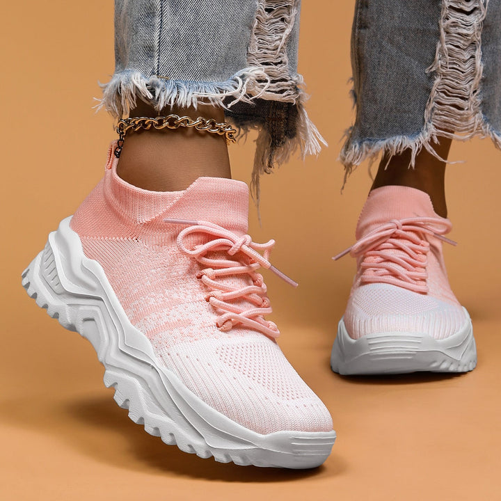 Women Knit Sneakers Chunky Platform Sock Shoes Lace Up Breathable Casual Trainers