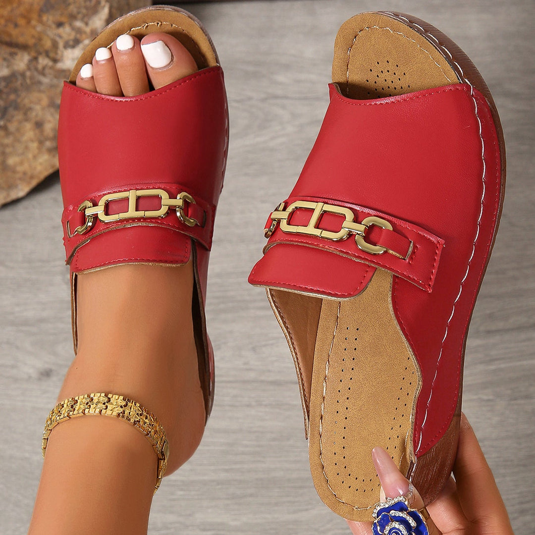 Peep Toe Wedge Mules with Chain Detail – Women&