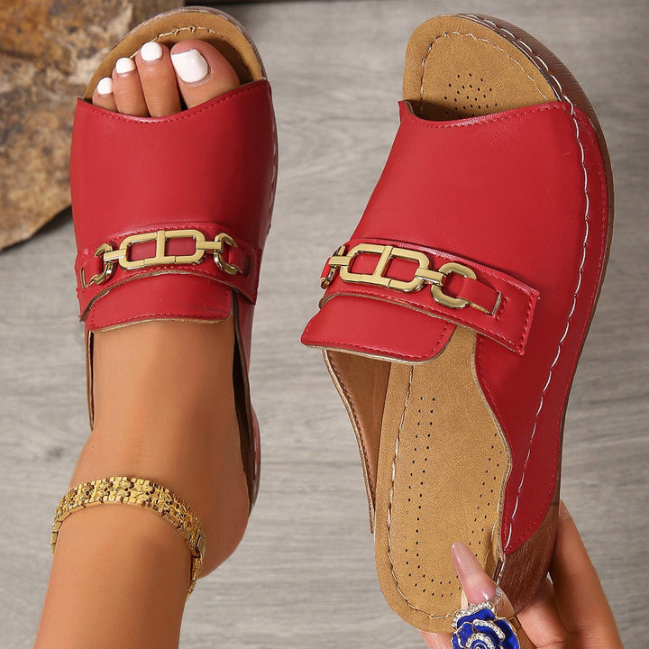 Peep Toe Wedge Mules with Chain Detail – Women&