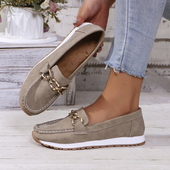 Classic Gold Buckle Loafers – Casual Platform Slip-On Shoes