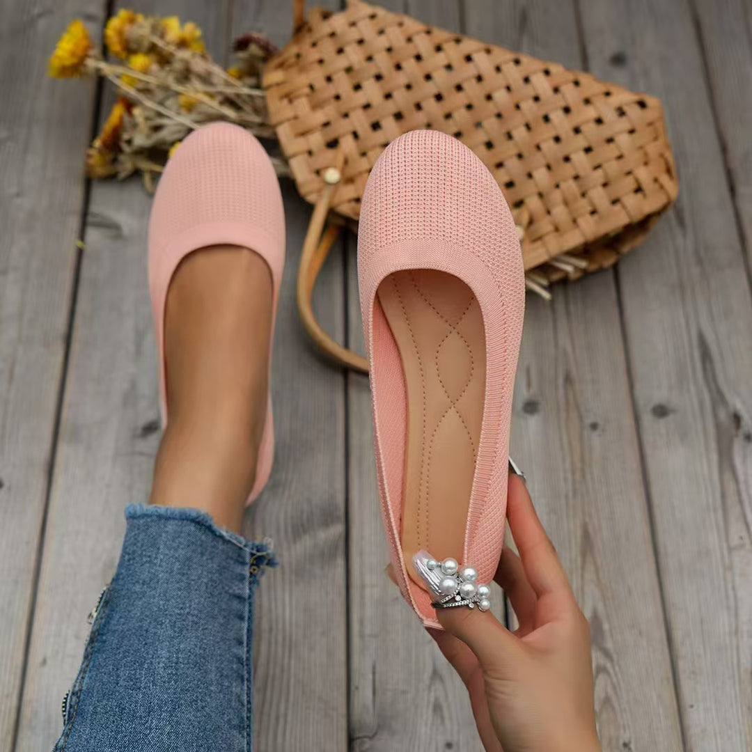 Women’s Knit Slip-On Flats Breathable Comfortable Ballet Flats Low Wedge Casual Shoes