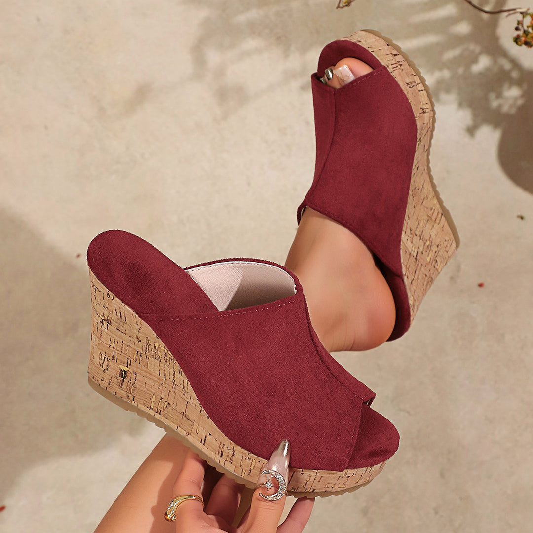 Platform Cork Wedge Mules with Open Toe