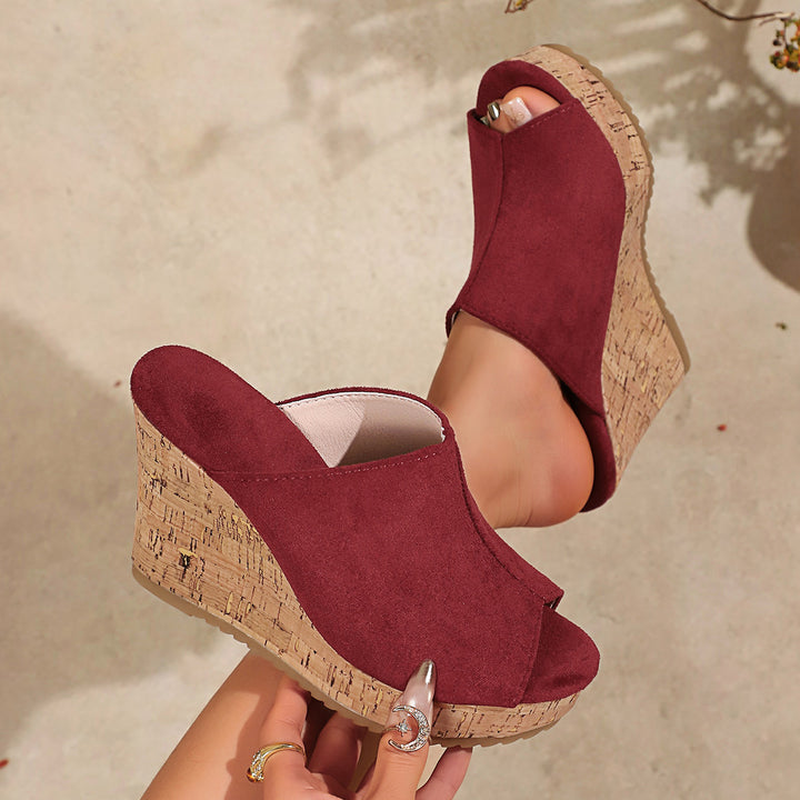 Platform Cork Wedge Mules with Open Toe