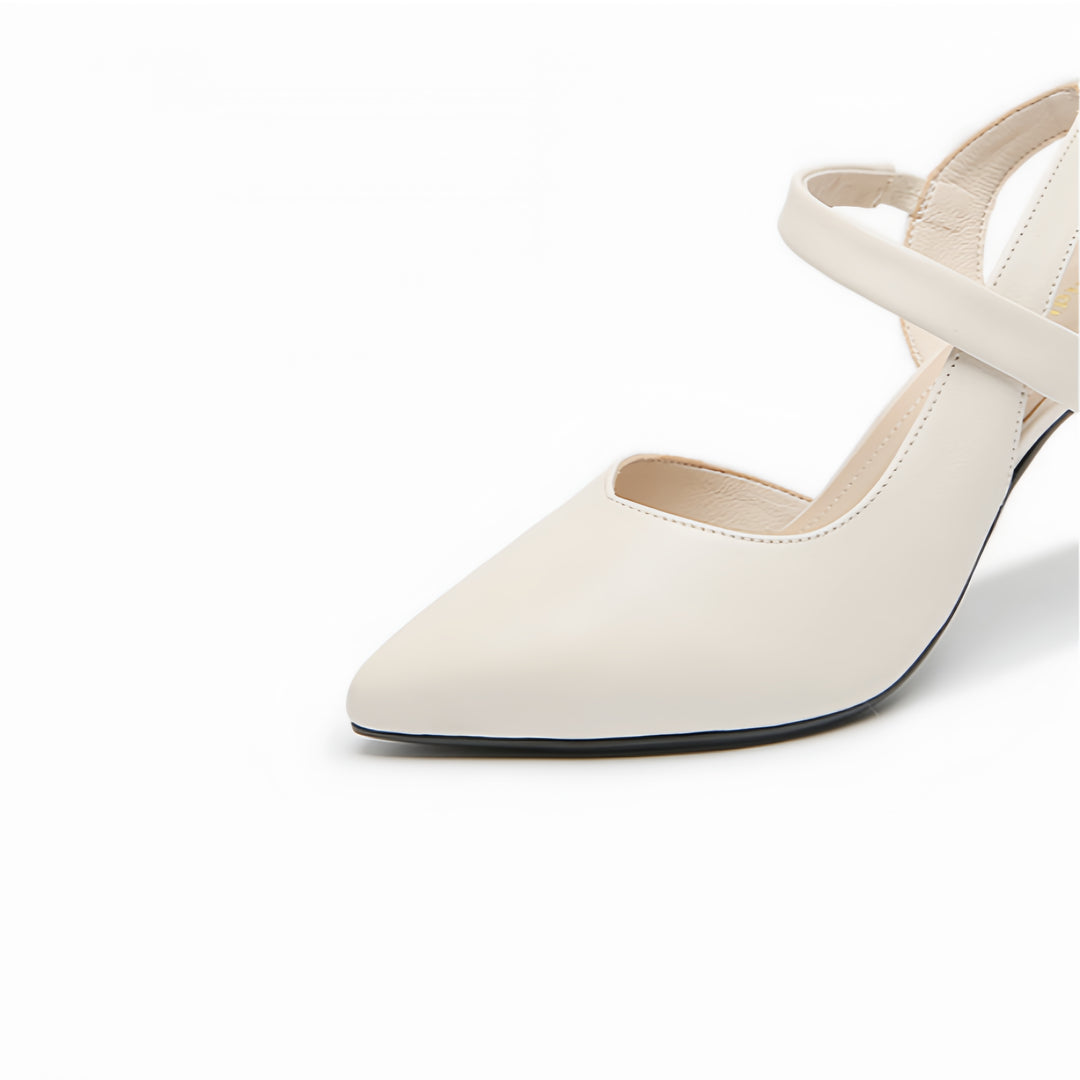 Elegant Pointed Toe Slingback Heels – White Block Heel Pumps