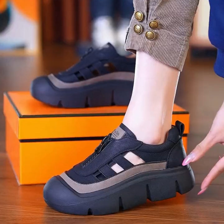 Women Chunky Platform Slip-On Sneakers - Breathable Cutout Casual Walking Shoes
