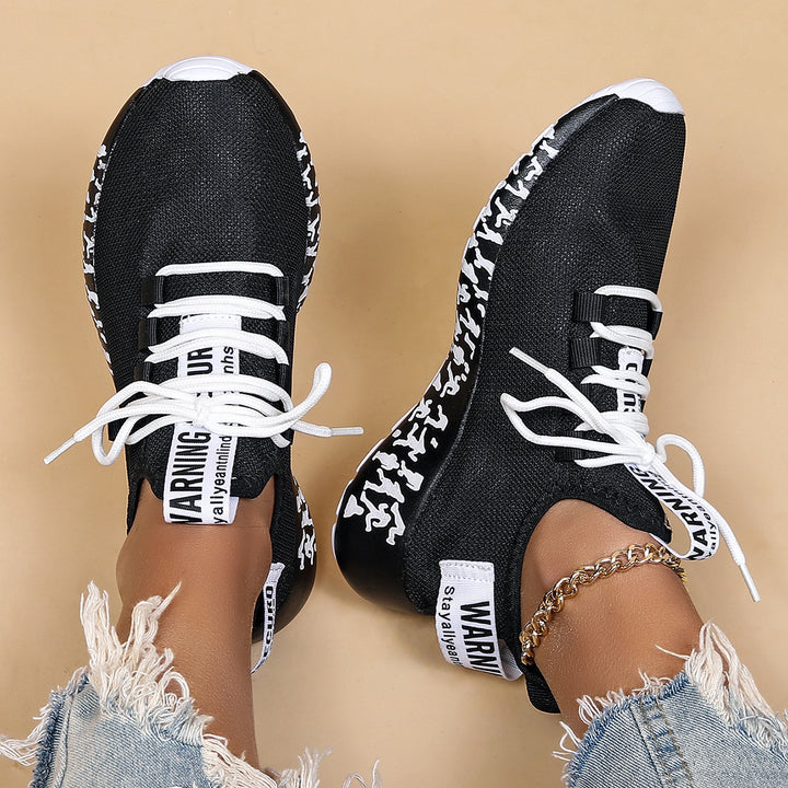Couple Matching Breathable Mesh Sneakers - Warning Camo Pattern Sport Casual Shoes