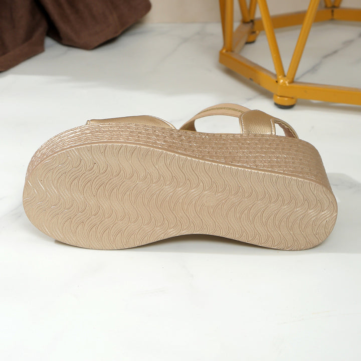 Platform Wedge Sandals with Glitter Ankle Strap - 9cm Heel