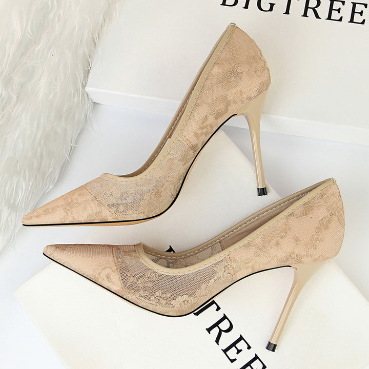 Sexy Lace Pointed Toe Stiletto Heels – 9cm Thin High Heel Pumps