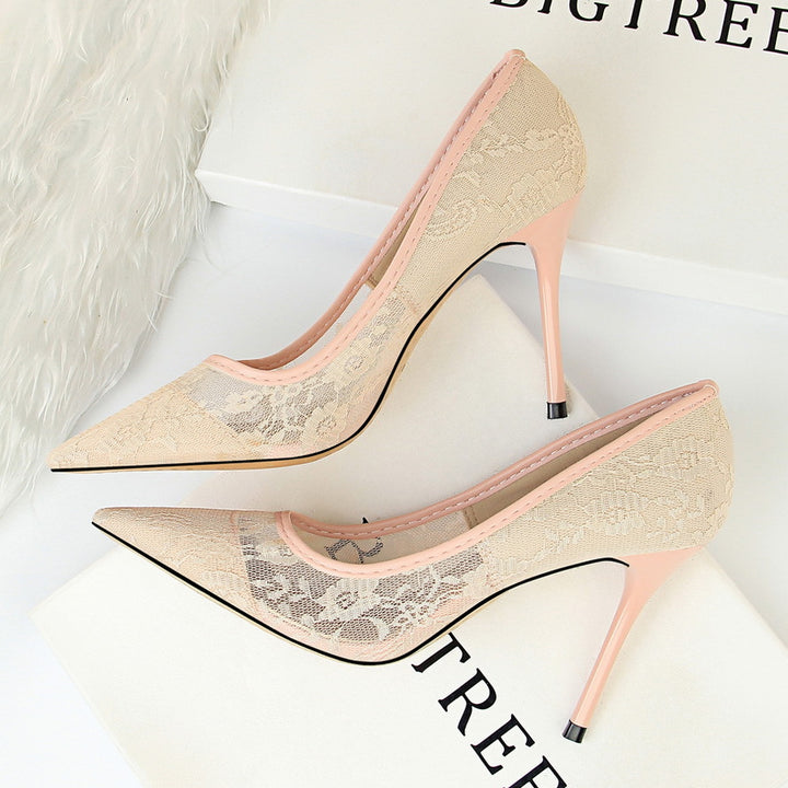 Sexy Lace Pointed Toe Stiletto Heels – 9cm Thin High Heel Pumps