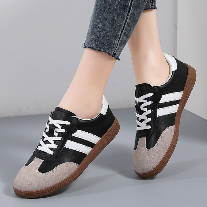 Retro Striped Casual Sneakers for Women – Classic Suede &amp; Leather Low-Top Shoes