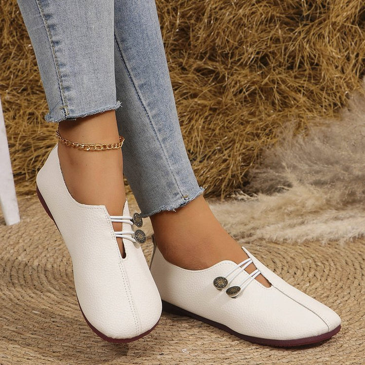 Classic Button Strap Comfort Flats – Casual Slip-On Loafers for Women