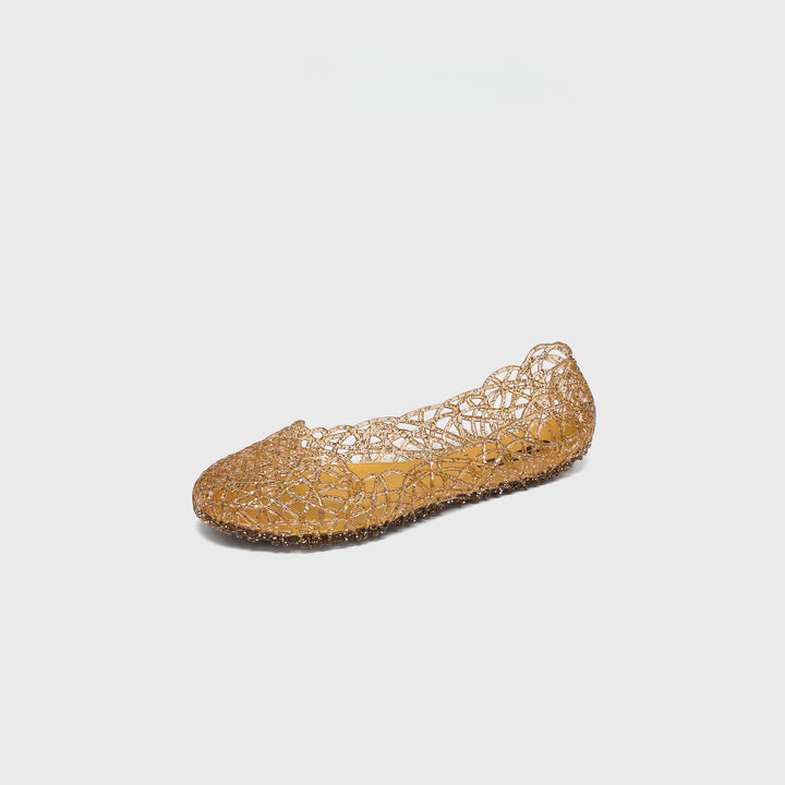Women Sparkly Hollow Woven Flats Breathable Mesh Pointed Toe Ballet Flats