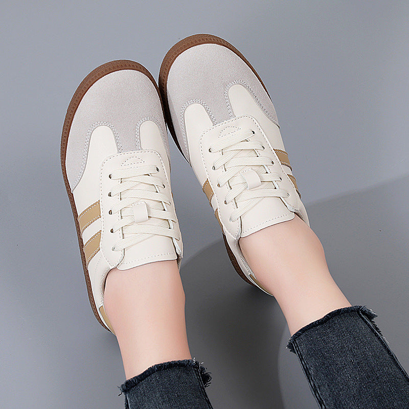 Retro Striped Casual Sneakers for Women – Classic Suede &amp; Leather Low-Top Shoes