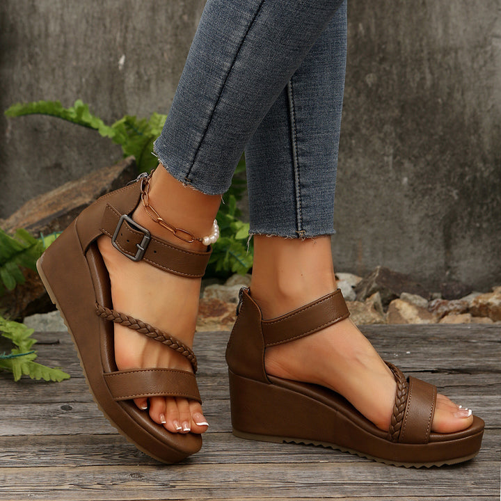 Braided Wedge Platform Sandals - Black &amp; Brown