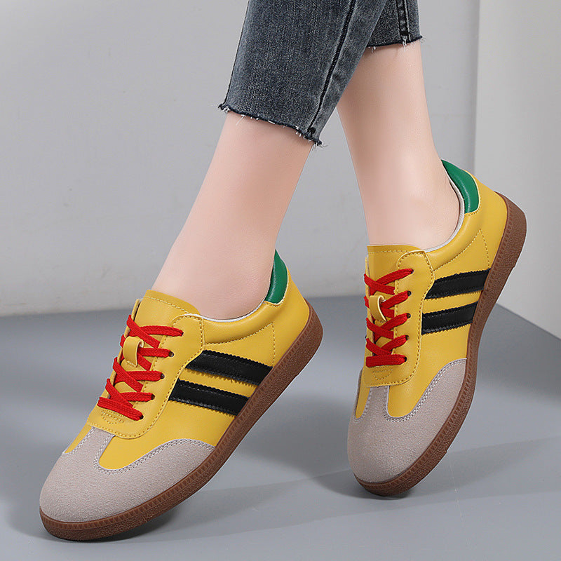 Retro Striped Casual Sneakers for Women – Classic Suede &amp; Leather Low-Top Shoes