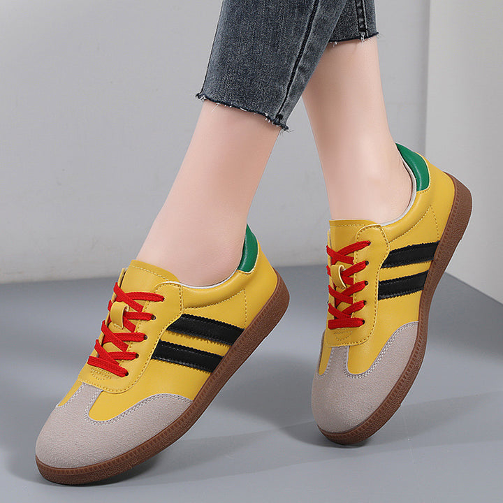 Retro Striped Casual Sneakers for Women – Classic Suede &amp; Leather Low-Top Shoes