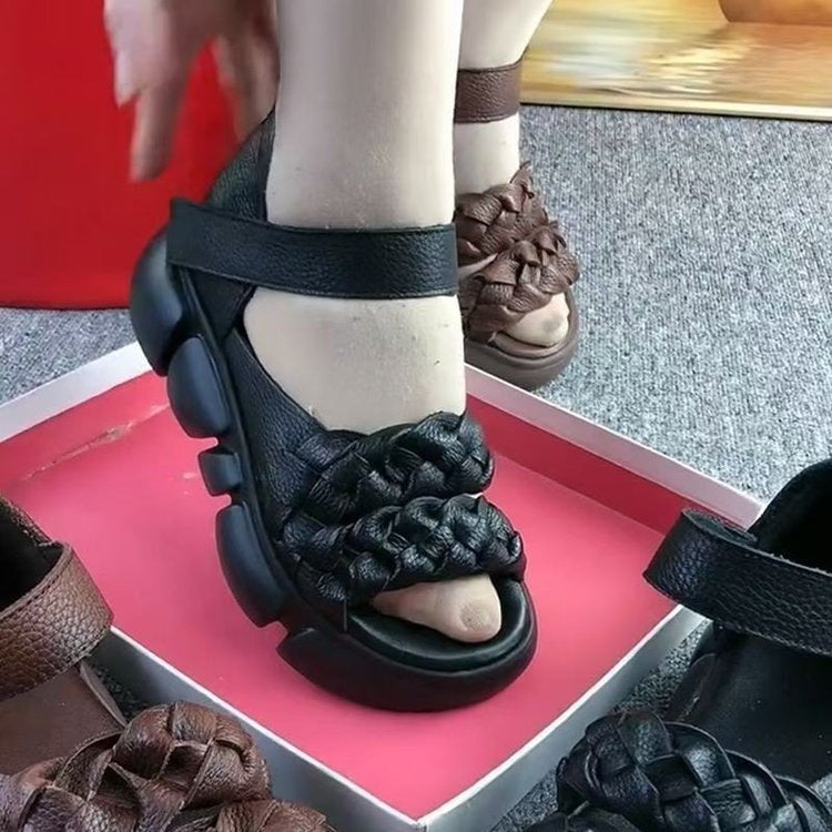 Chunky Platform Braided Sandals for Women - Comfortable Woven Strappy Summer Shoes