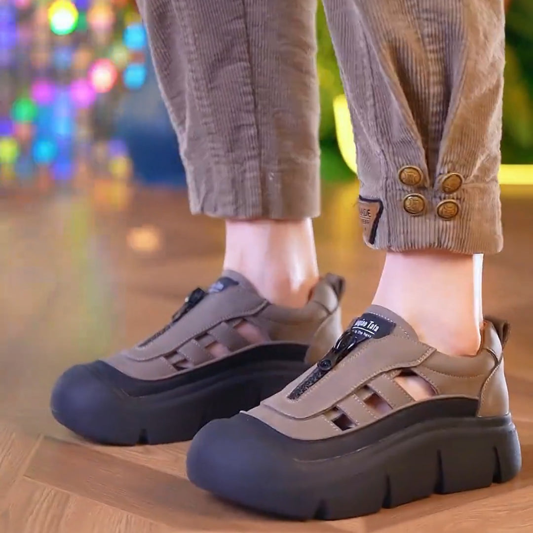 Women Chunky Platform Slip-On Sneakers - Breathable Cutout Casual Walking Shoes