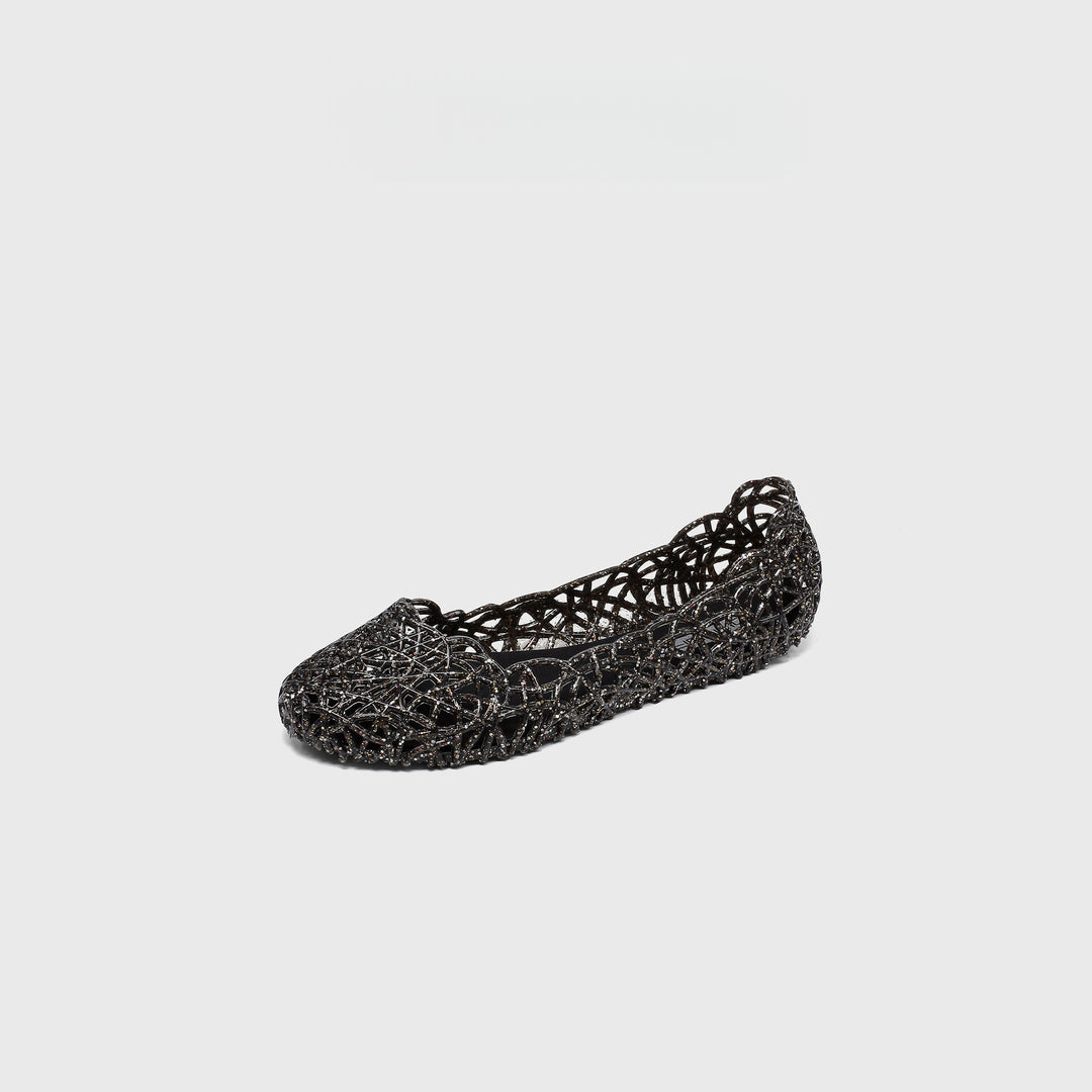 Women Sparkly Hollow Woven Flats Breathable Mesh Pointed Toe Ballet Flats