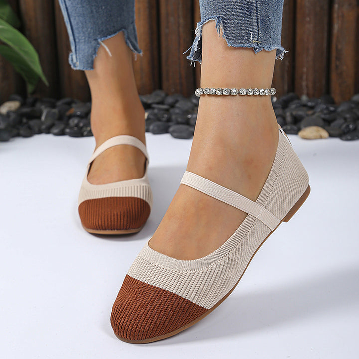 Mid-Heel Mary Jane Knit Flats