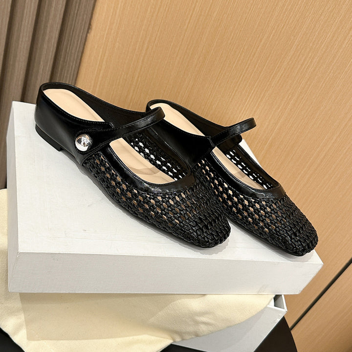 Square-toe woven cut-out casual flats
