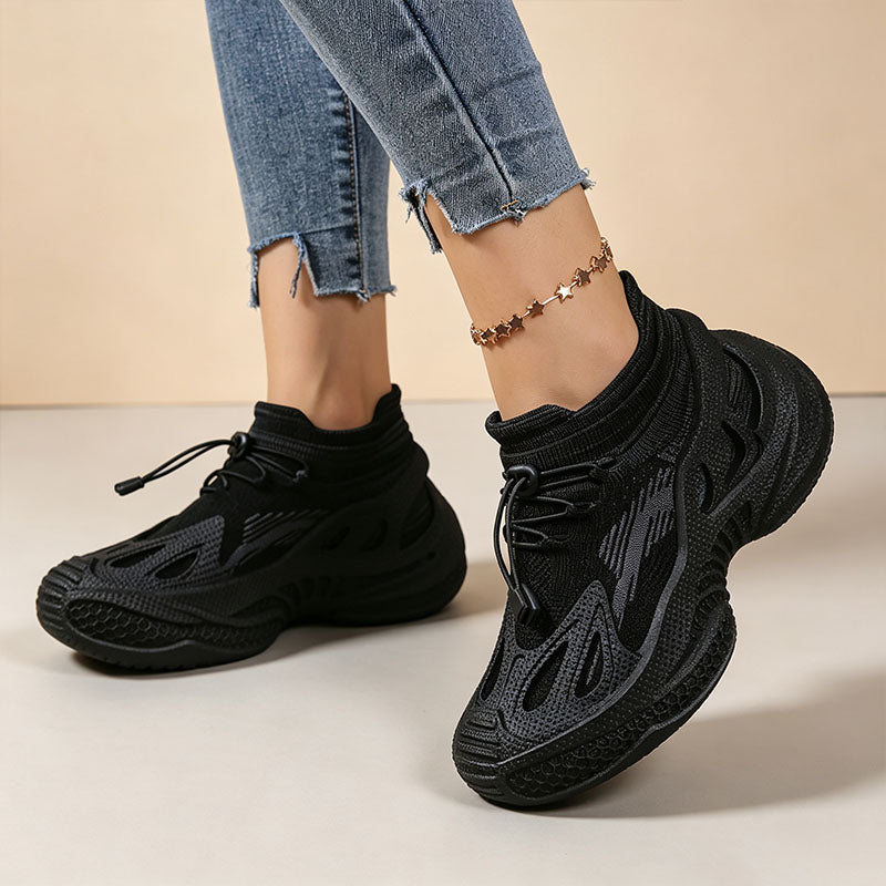 Stylish drawstring mesh platform sneakers