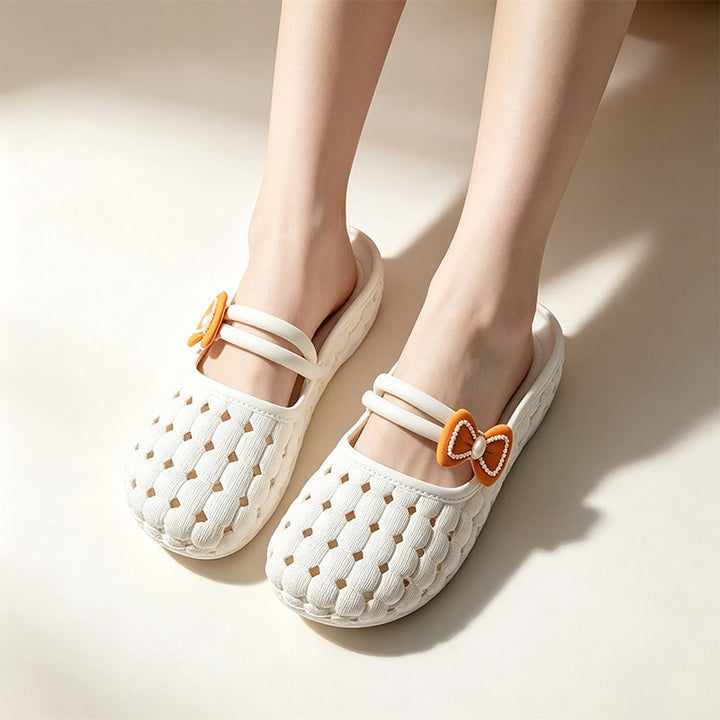 Breathable openwork bow-decorated sandals