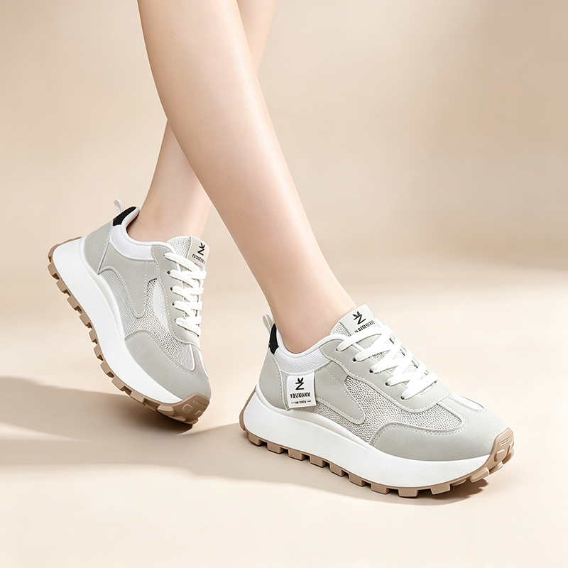 Retro Mesh-Panel Platform Casual Walking Shoes