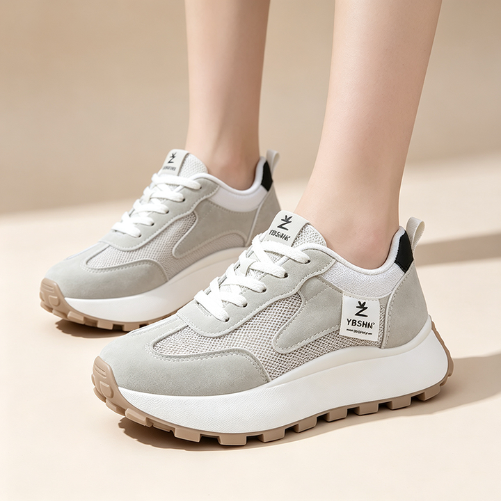 Retro Mesh-Panel Platform Casual Walking Shoes
