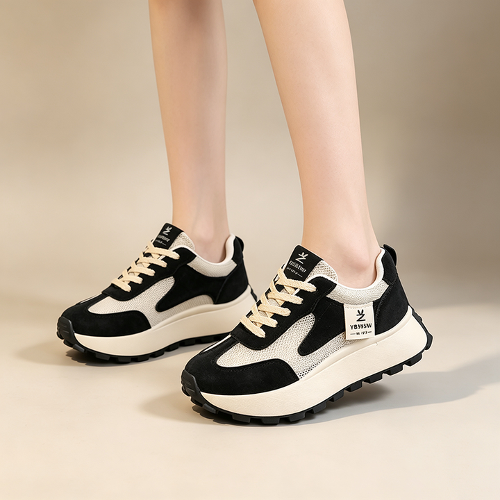 Retro Mesh-Panel Platform Casual Walking Shoes
