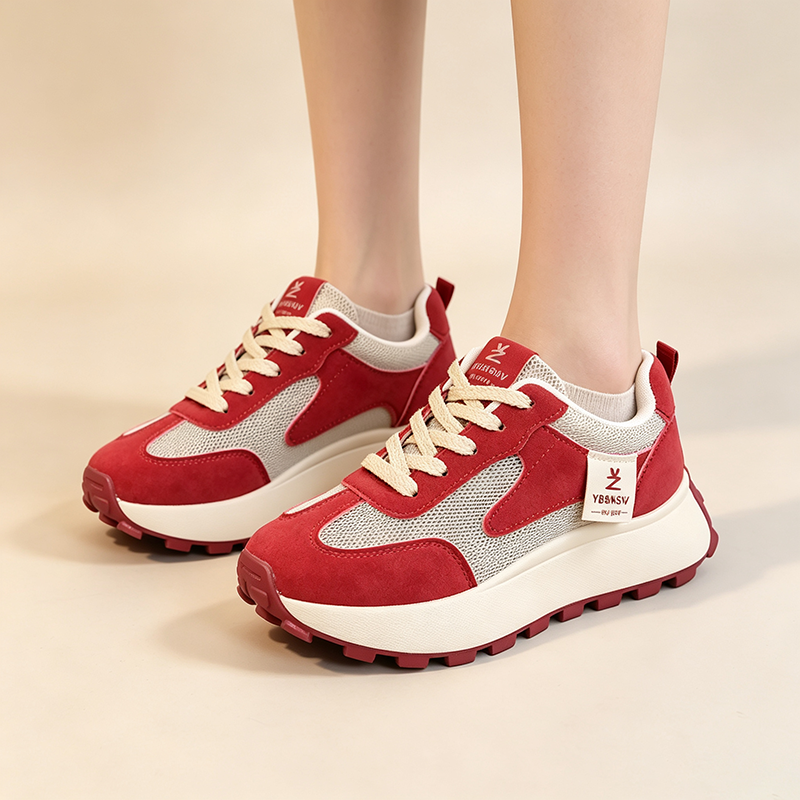 Retro Mesh-Panel Platform Casual Walking Shoes