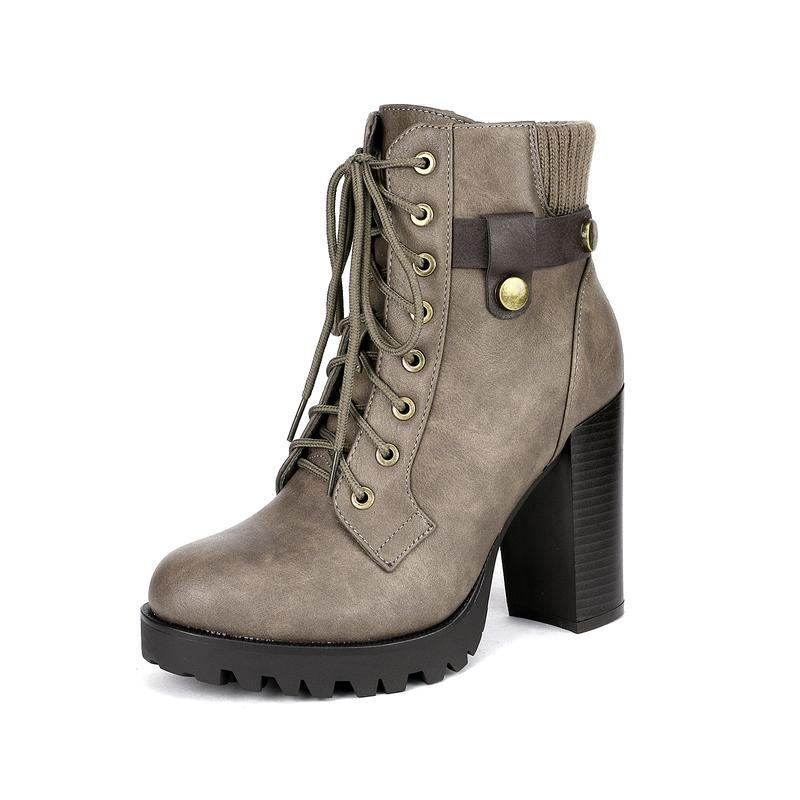 Women’s lace-up platform ankle boots with block heels