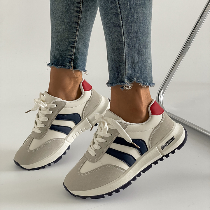 Women Retro Color Block Lace-Up Sneakers