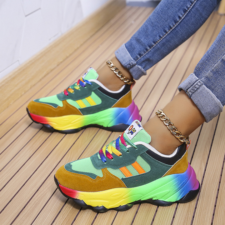 Rainbow Gradient Platform Lace-Up Sneakers