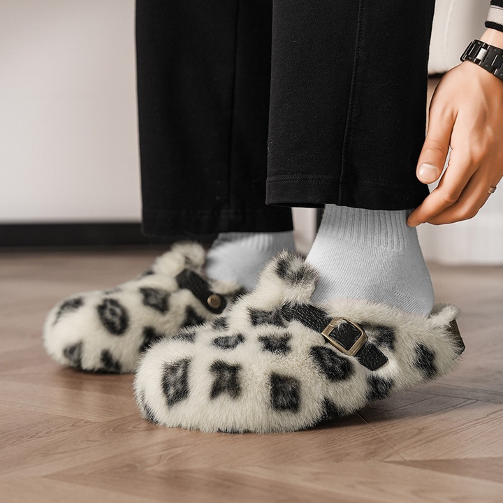 Fluffy Pattern Mules with Buckle