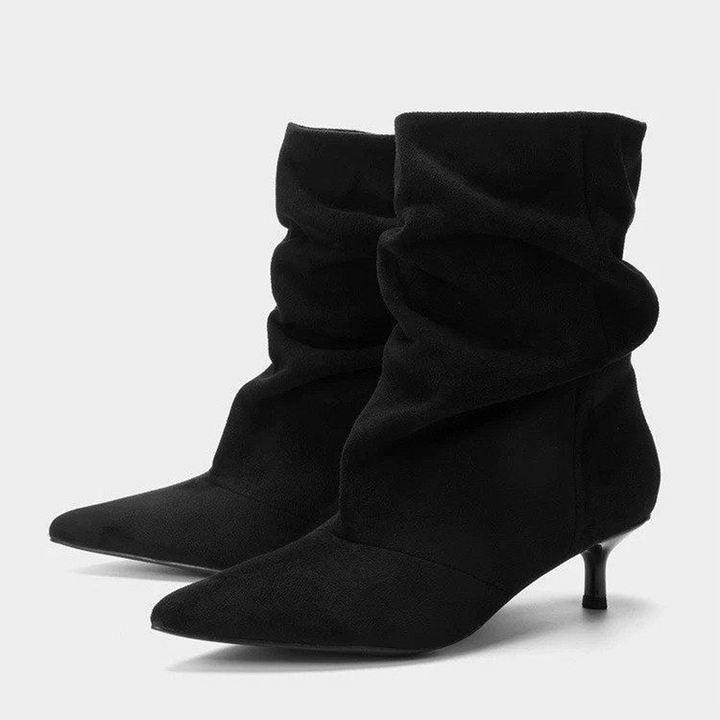 Slouchy Pointed Toe Kitten Heel Ankle Boots