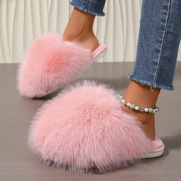 Plush flat indoor slippers