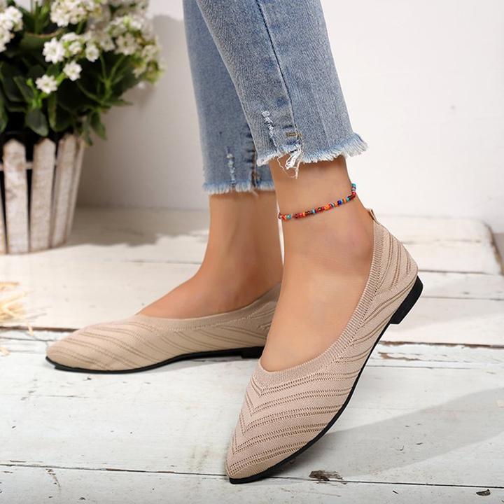 Breathable Knit Pointed Toe Flat Shoes Comfort Slip On Walking Flats for Women