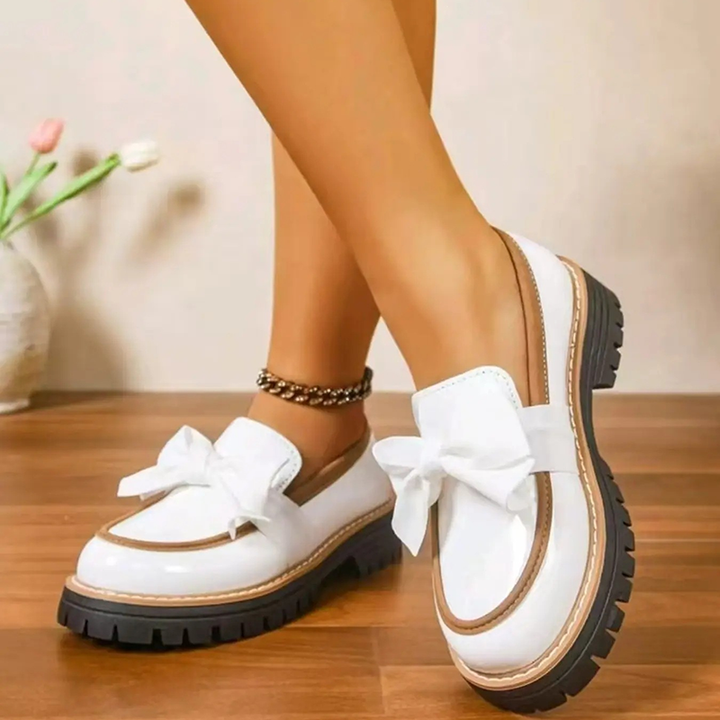 Bow Detail Patent Platform Loafers for Women