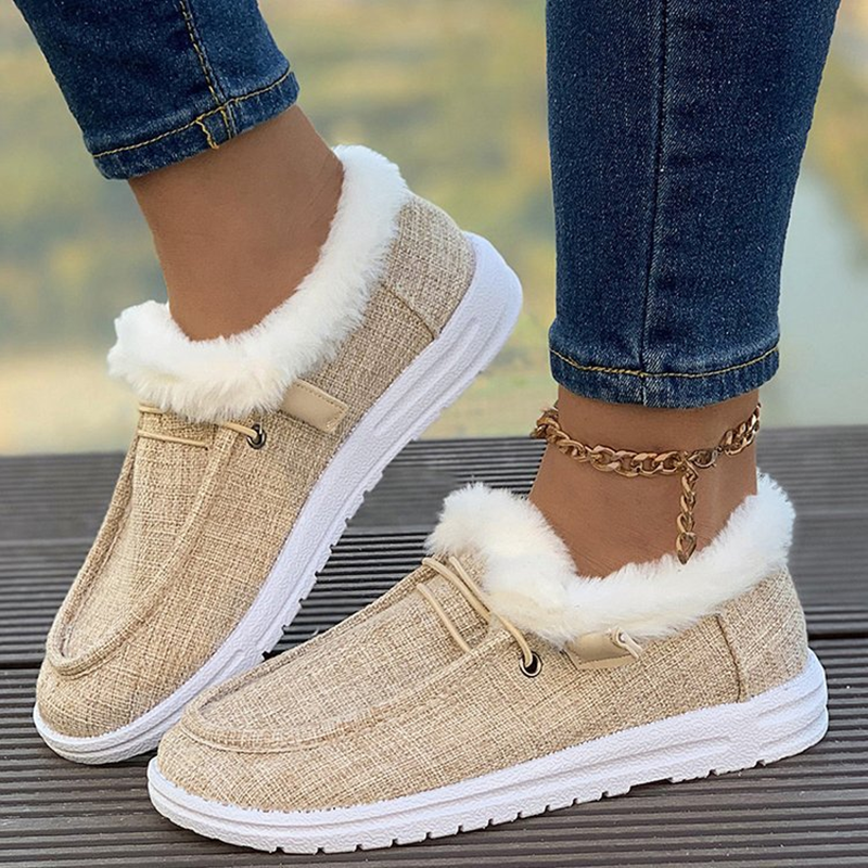 Retro Canvas Platform Loafers with Plush Trim