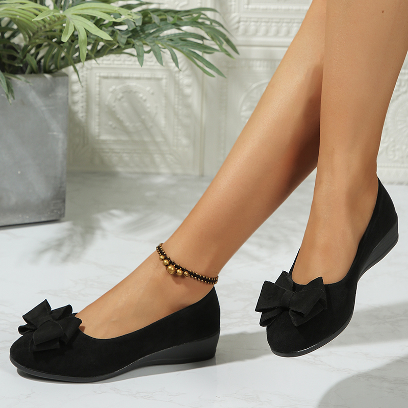Round Toe Bow Decor Wedge Shoes