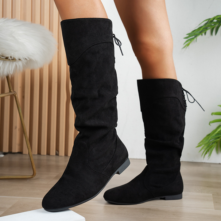 Casual Back Lace-Up Slouch Tall Boots