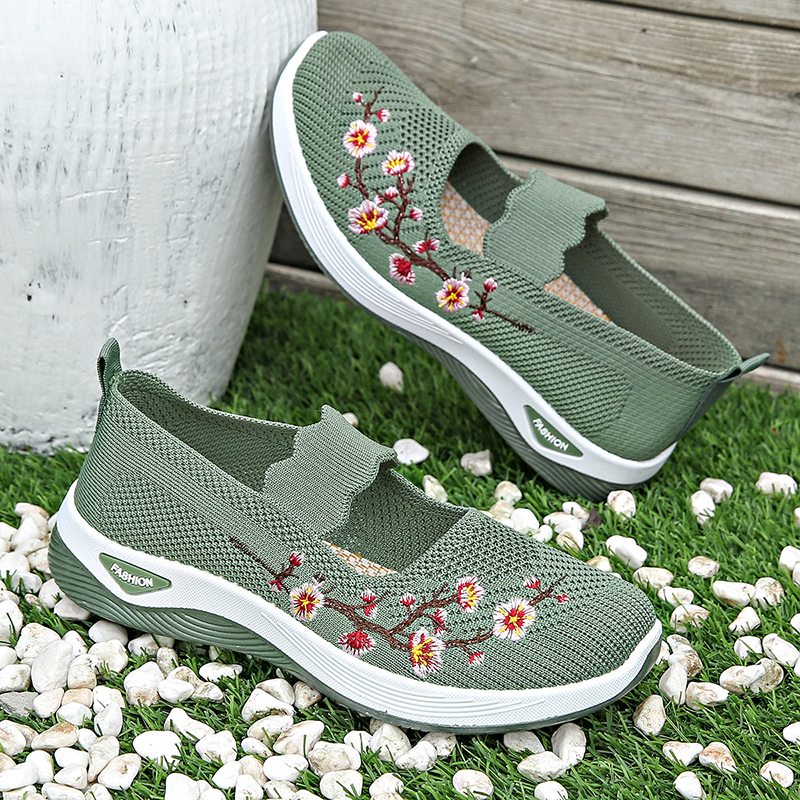 Embroidered Mesh Slip-on Sneakers