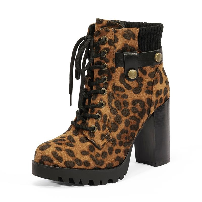 Women’s lace-up platform ankle boots with block heels